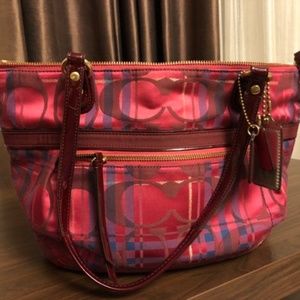COACH Pink and Maroon Monogram Tote